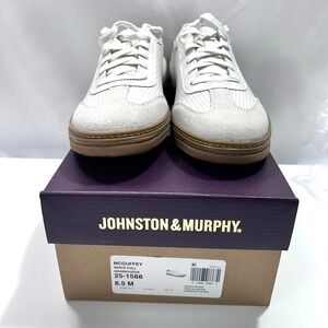 Johnston & Murphy McGuffey T-Toe White Full Grain Leather/Tan US 8.5M